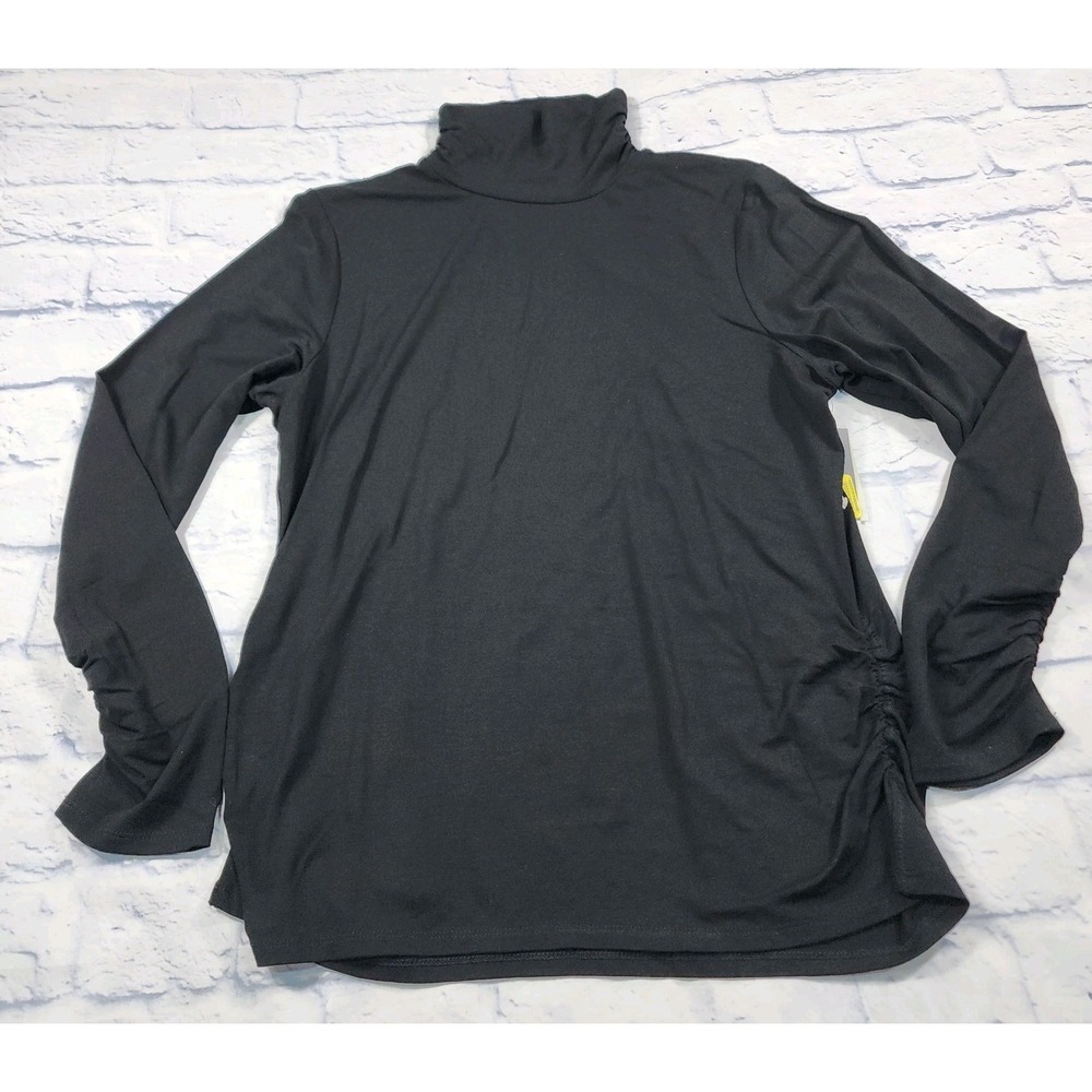Josephine Chaus WOMENS SIZE XL Shirt Black Ruffled Side Long Sleeve Mock Neck